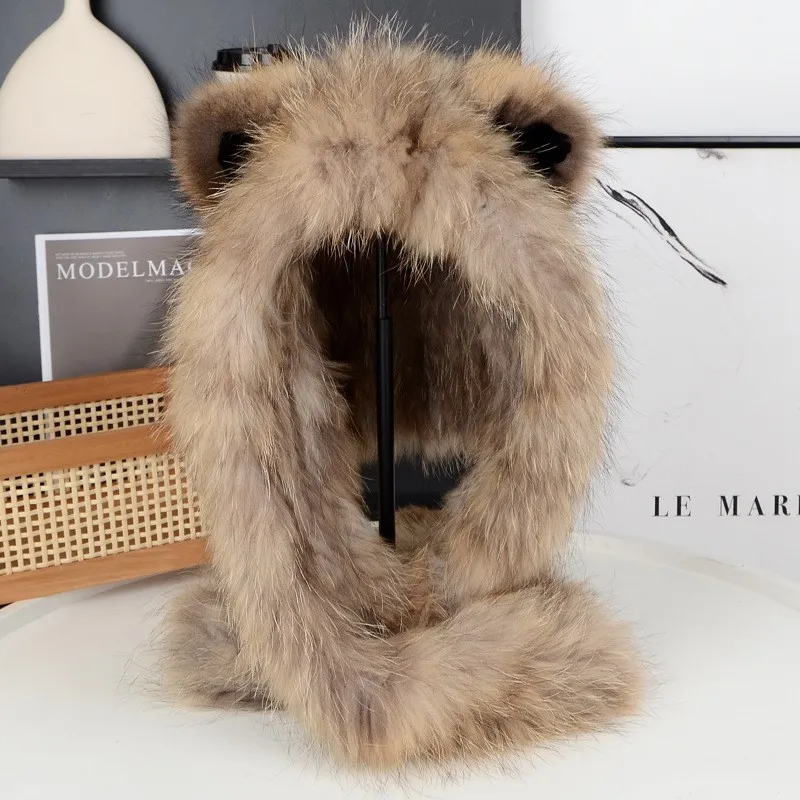 New style fur hat ladies' courtesy little bear ears woven scarf