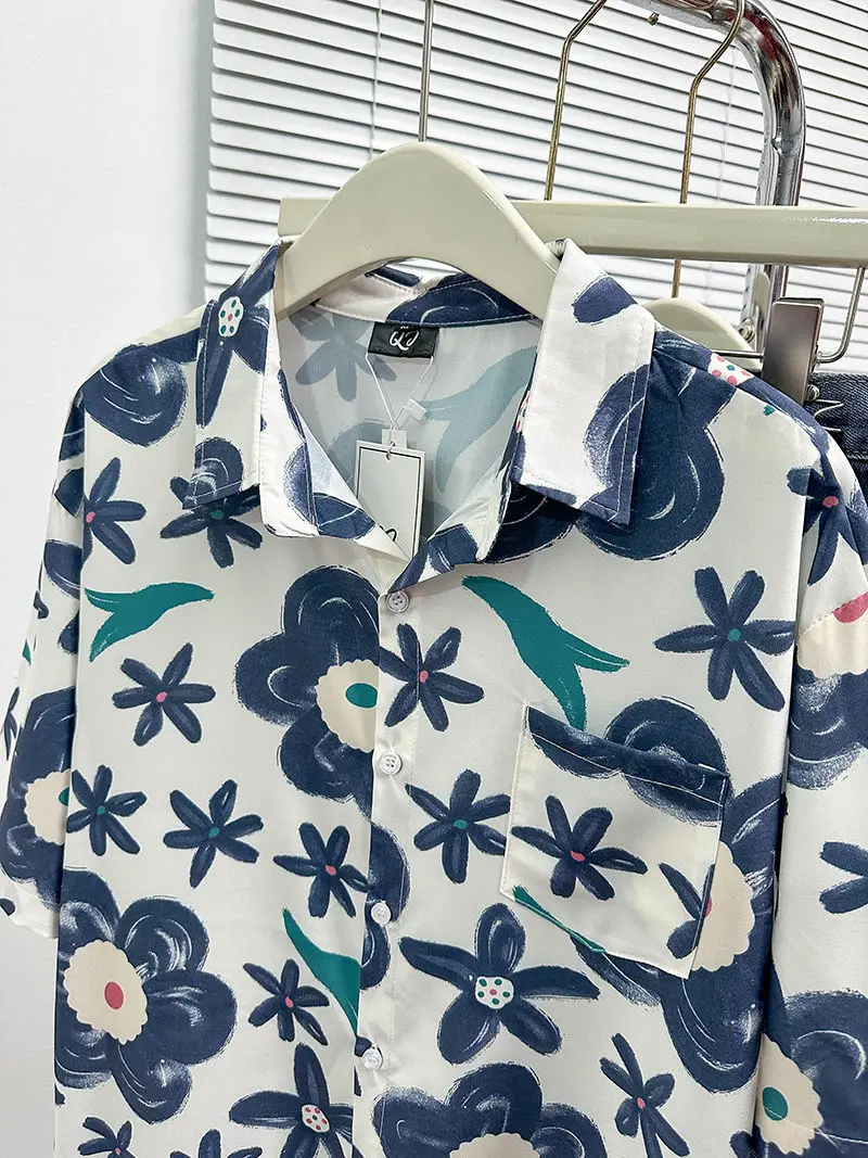 Zout Retro Bloemenprint Shirt Voor Dames Zomer Hong Kong Smaak Chic Zacht Design Harajuku Bf Stijl Shirt Met Halve Mouwen Trendy