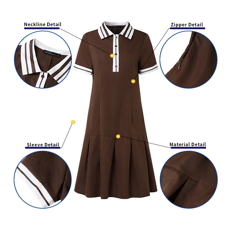 Vestito estivo di moda ZANZEA Donna Manica corta Abiti estivi Risvolto Elegante Patchwork Casual Allentato Camicia al ginocchio Abiti Robe