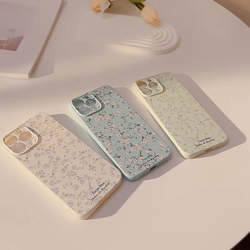 Retro Shattered Flowers Phone Case For iPhone 16 15 14 13 12 11 Pro Max Fashion Simple Floral Soft Shell Shockproof Bumper Cover