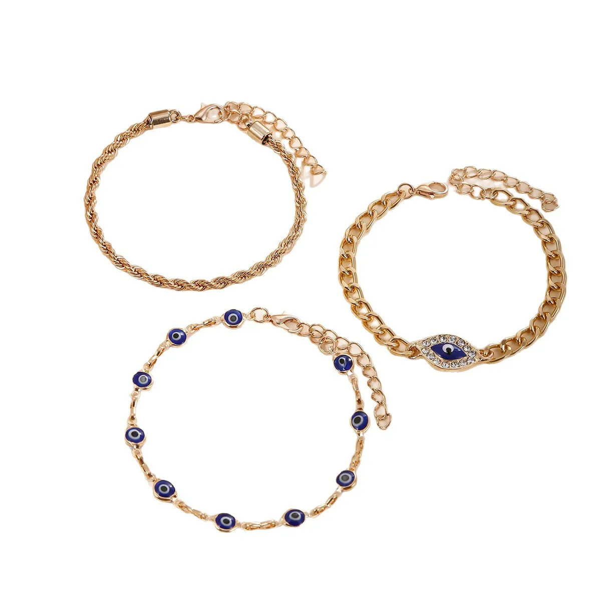 3 قطعة الأزرق عين الشر سحر سوار مجموعة للنساء الذهب اللون سلسلة الإسورة أنثى موضة مجوهرات اكسسوارات الحفلات #5