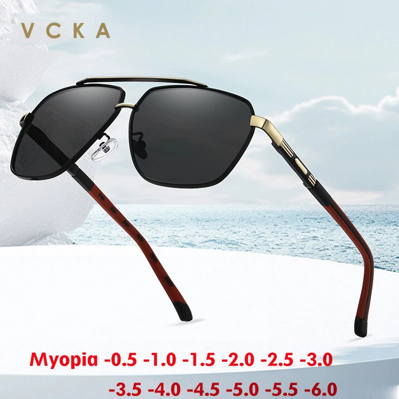

VCKA Driving Polarized Myopia Sunglasses 2025 Big Frame Men Square Alloy Prescription UV400 Glasses Optics Eyewear -0.5 to -6.0
