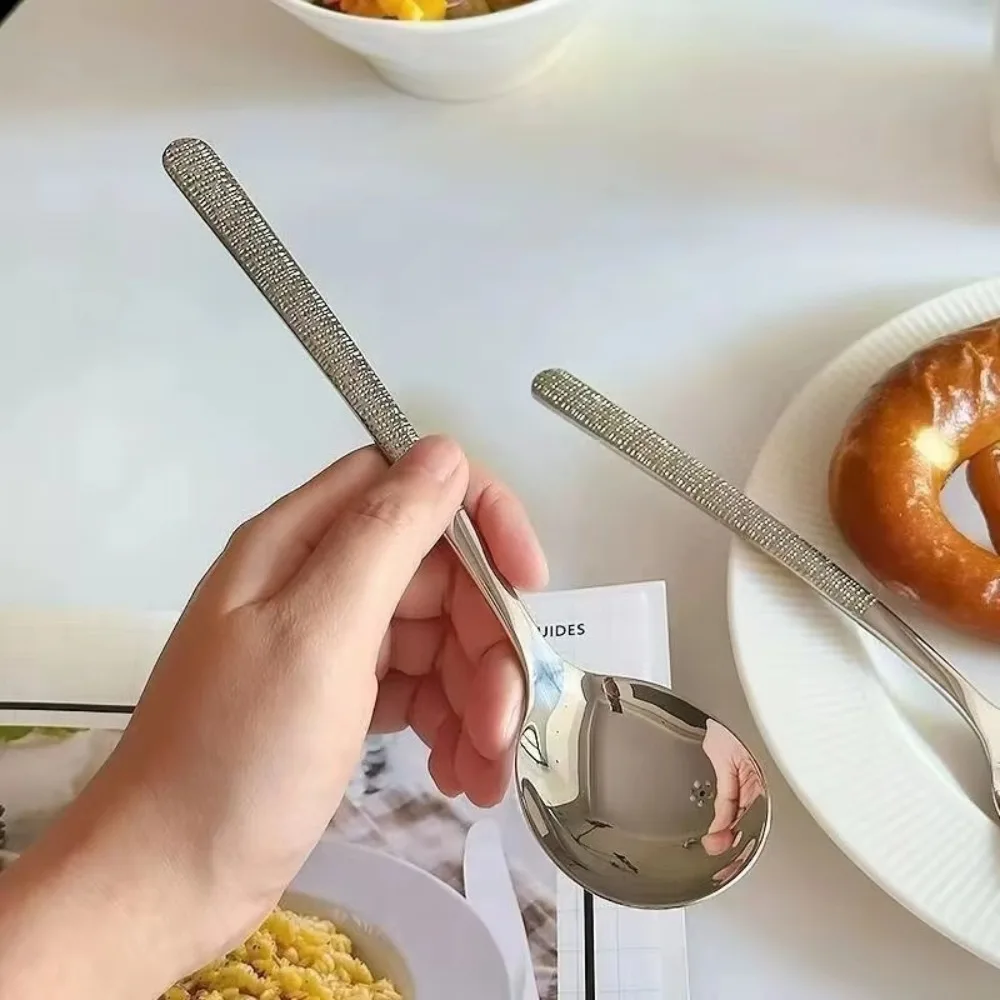 New Long Handle Stainless Steel Spoon Tableware Thickened Ice Cream Spoon Stirring Spoon Stainless Steel Soup Scoop