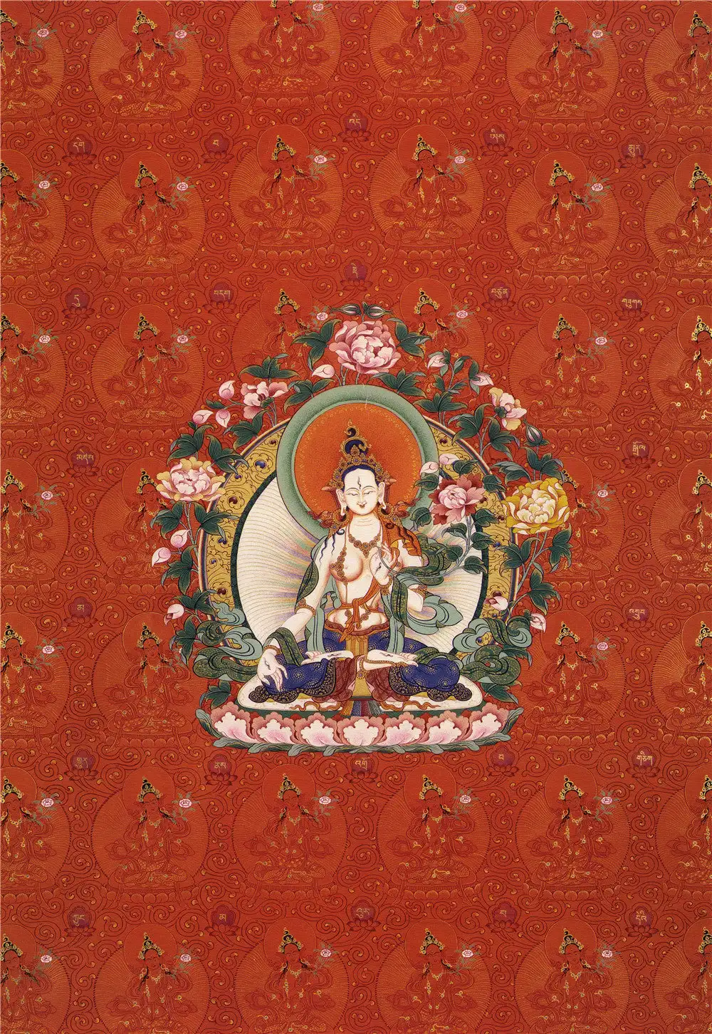 

White Tara Thangka,Gandhanra Tibetan Buddhist Thangka Art,Giclee Printed and Hand Framed,47" × 32"