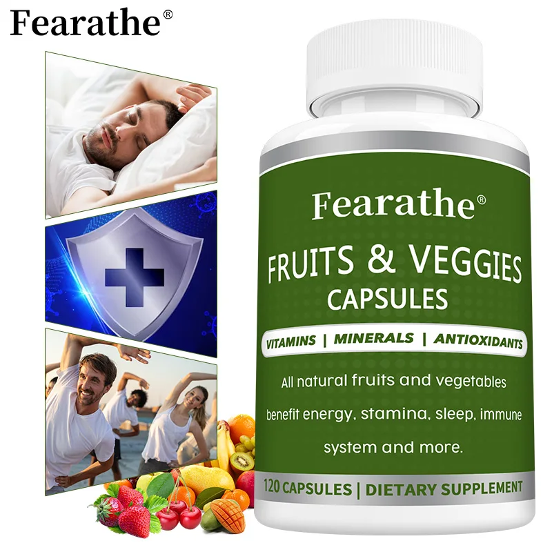 

Капсулы с комплексом фруктов и овощей - витамины и минералы, поддержка выносливости, сна, иммунитета и пищеварения, энергетический бустер, 120 капсул