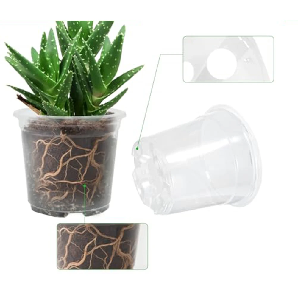 

Plastic Containers Clear Plant Pots Drainage Holes Transparent Design Flexible Plastic Sturdy Construction Root Visibility
