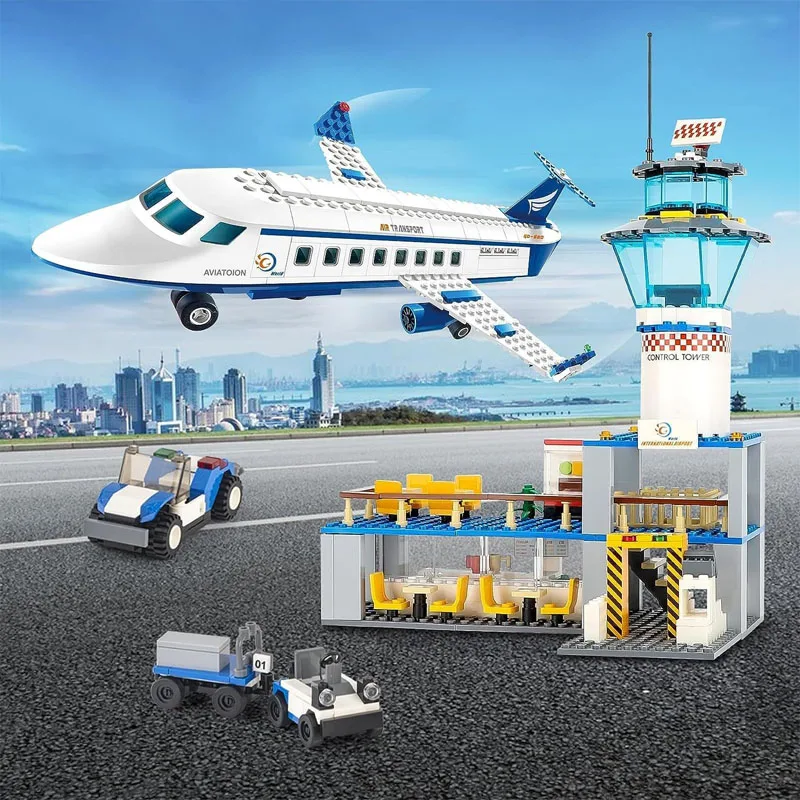 

City Airport Series Airbus Aircraft Terminal Building Model Building Blocks Set DIY Desktop Ornament Decor Collectible Holiday