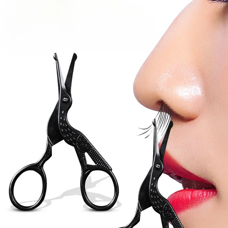 Black Round Head Nose Hair Scissors Stork Beauty Scissors for Eyebrows Nose Hair Beard Ear Hair Eyebrow Scissors Stainless Steel