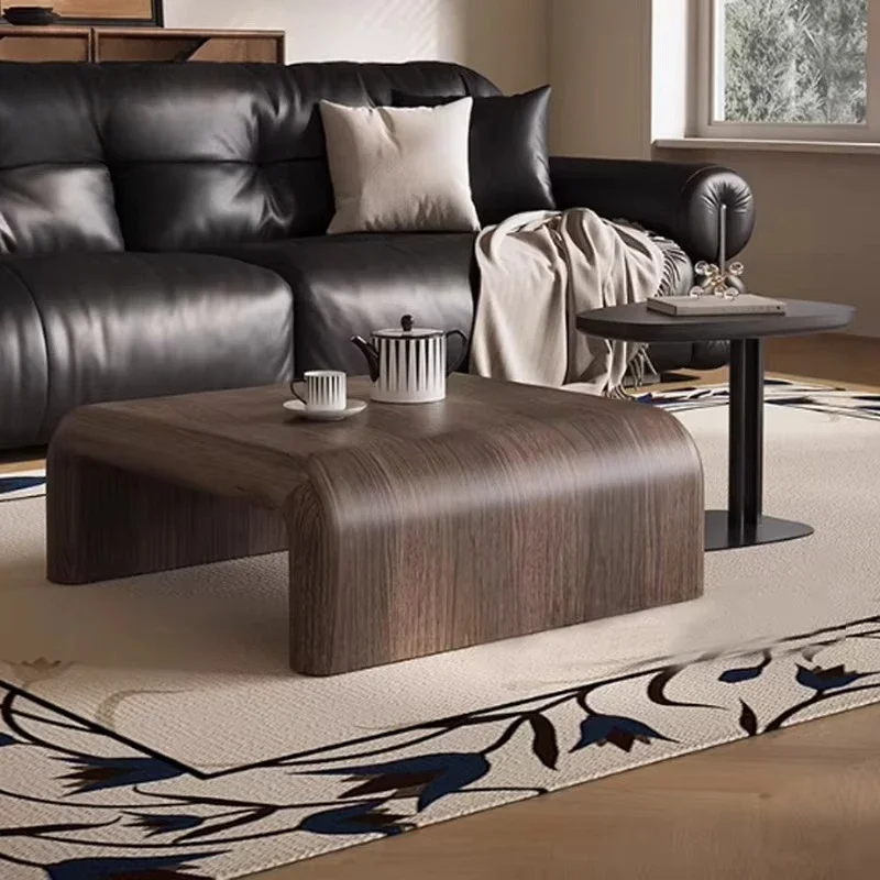 

Light luxury new curved black walnut veneer coffee table high-end living room shape wooden coffee table