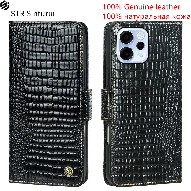 

STR Genuine leather lizard pattern card Slot Wallet Cover For Oppo Reno15 FS Reno14 Reno13 Pro Max F 15c shockproof phone Case