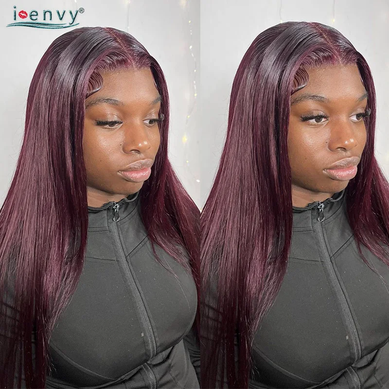 13X6 Straight Hd Lace Front Wig Human Hair Wigs 99J Burgundy Pre-Plucked Peruvian Cherry Red 13X4 Colored Lace Frontal Wigs Remy