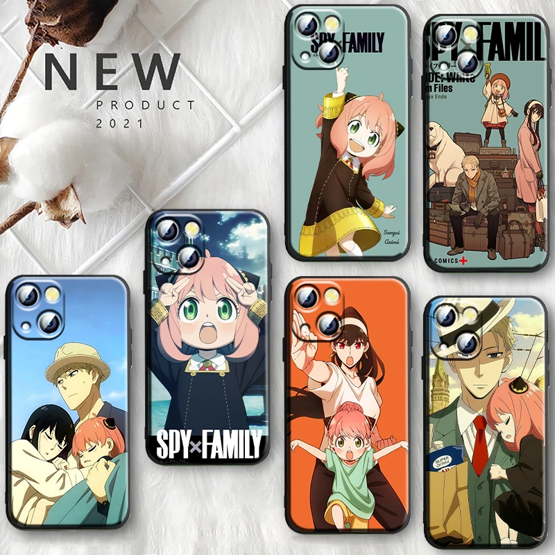 Anime SPY×FAMILY Cute Apple iPhone Case For 16 15 14 13 12 11 Mini XS XR X Pro Max Plus Black Soft Cover