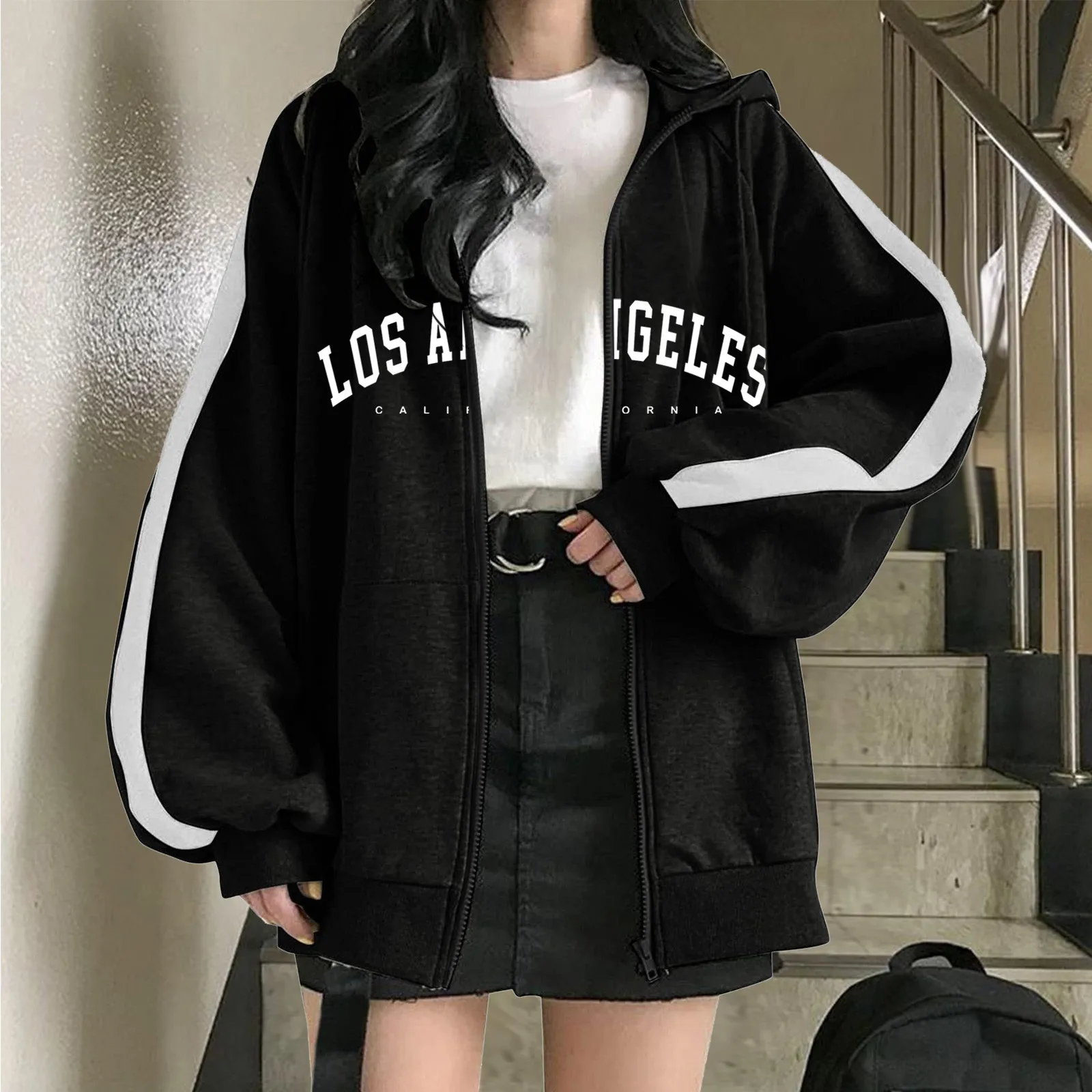 

New Loose Embroidered Jacket Women Autumn Baseball Uniform Korean Style Letter Print Oversized Sweatshirt Casual Zip Up Jackets