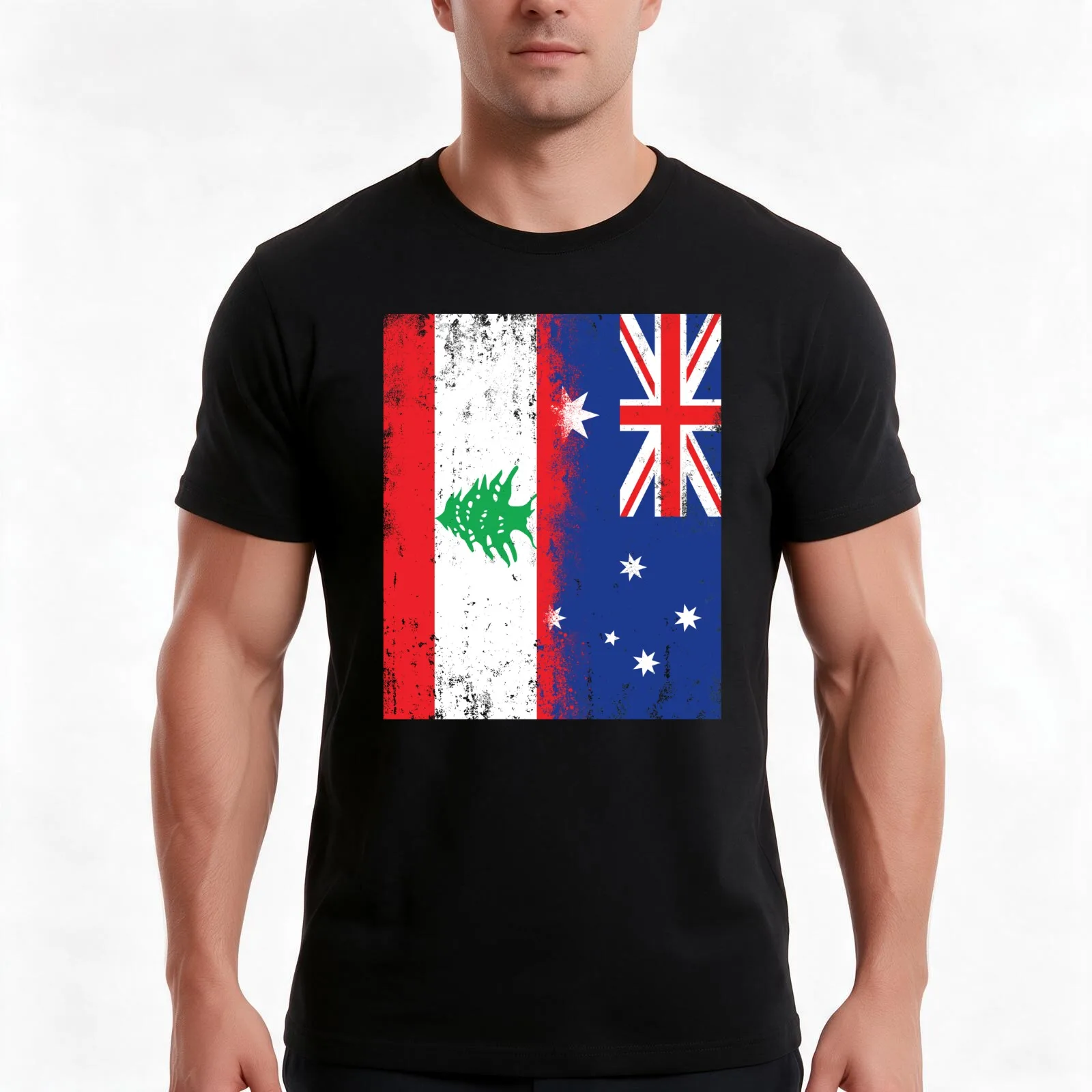 Lebanese and Australian Flags, Lebanon & Australia mix T-Shirt, Summer Casual Cotton Tee, Oversized Streetwear Tops, 100% Cotton