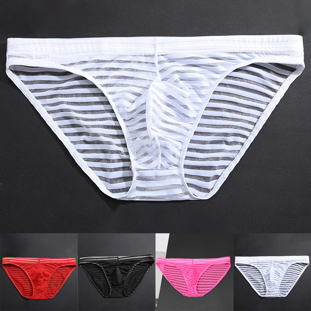 Fashion New Trendy Underwear Striped Boxer Briefs Mesh Pouch Transparent Ultra-thin Underwear G-string Knickers
