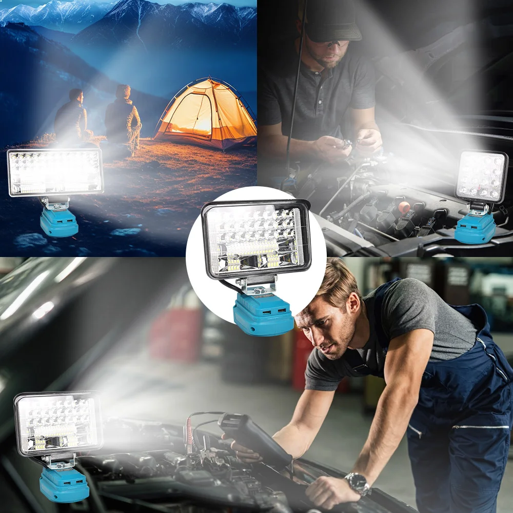 For Makita 18V Li-ion Battery LED Work Light 4/6/8 inch Flashlight Portable Emergency Flood Lamp Camping lamp USB Power Bank