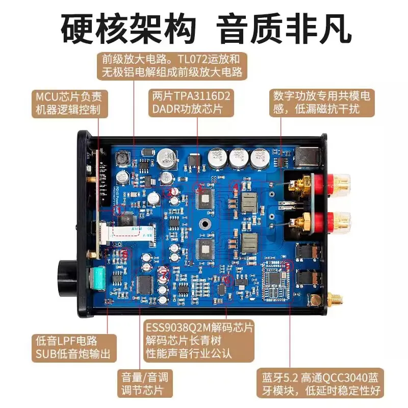 Semibreve PD10 ESS9038Q2M бытовой 200 Вт Bluetooth 5,2 мини-усилитель декодирования TPA3116 × 2 стерео лихорадки
