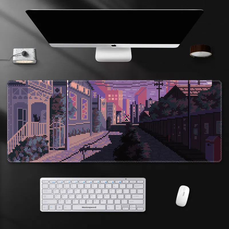 

Cartoon pixel landscape mouse pad oversized laptop keyboard student e-sports table mat simple literature and art