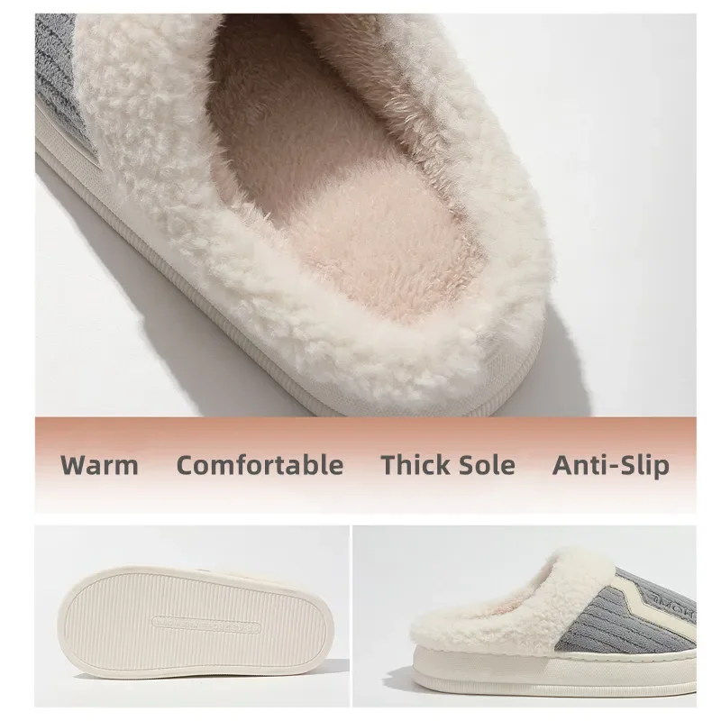 New Fashion Men Winter Slippers Home Thick Bottom Flats Indoor Outdoor Soft Comfort Furry Slides Anti-Slip Male Cotton Shoes