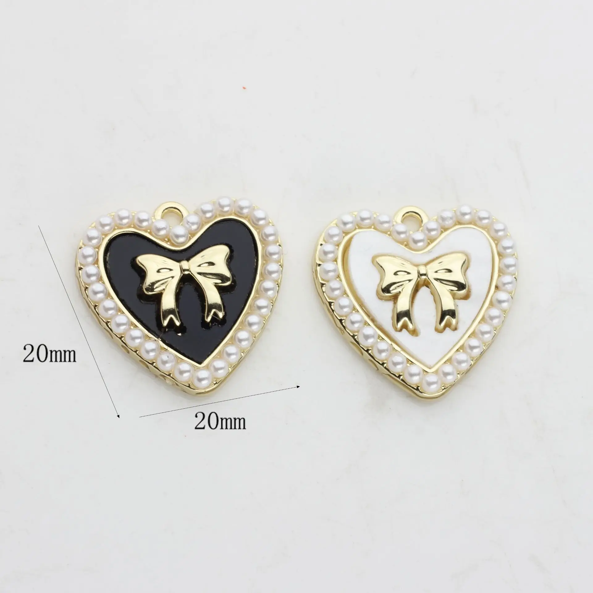 Zinc Alloy Charms Imitation Pearl Bow Heart Charms 21mm 2PCS For DIY Jewelry Making Bulk Wholesale Earring Charms