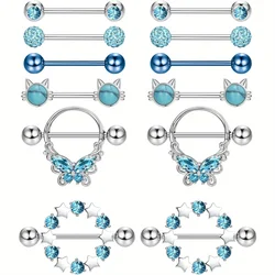 Diamday 1Pc 316L Stainless Steel 14G Nipple Rings for Women Heart Butterfly Moon CZ Flower Barbell Nipple Rings Piercing Jewelry