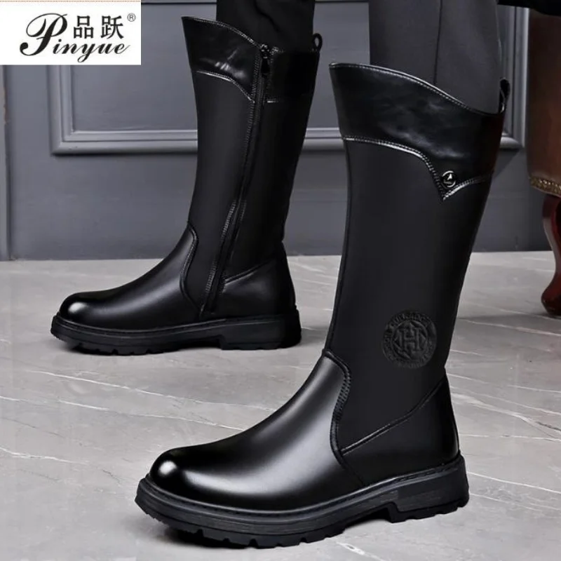 

Locomotive Boots Men's Leather Tall Chelsea Wool Warm Fleece Desert Height Western Cowboy Outdoor Motorcycle Military Combat