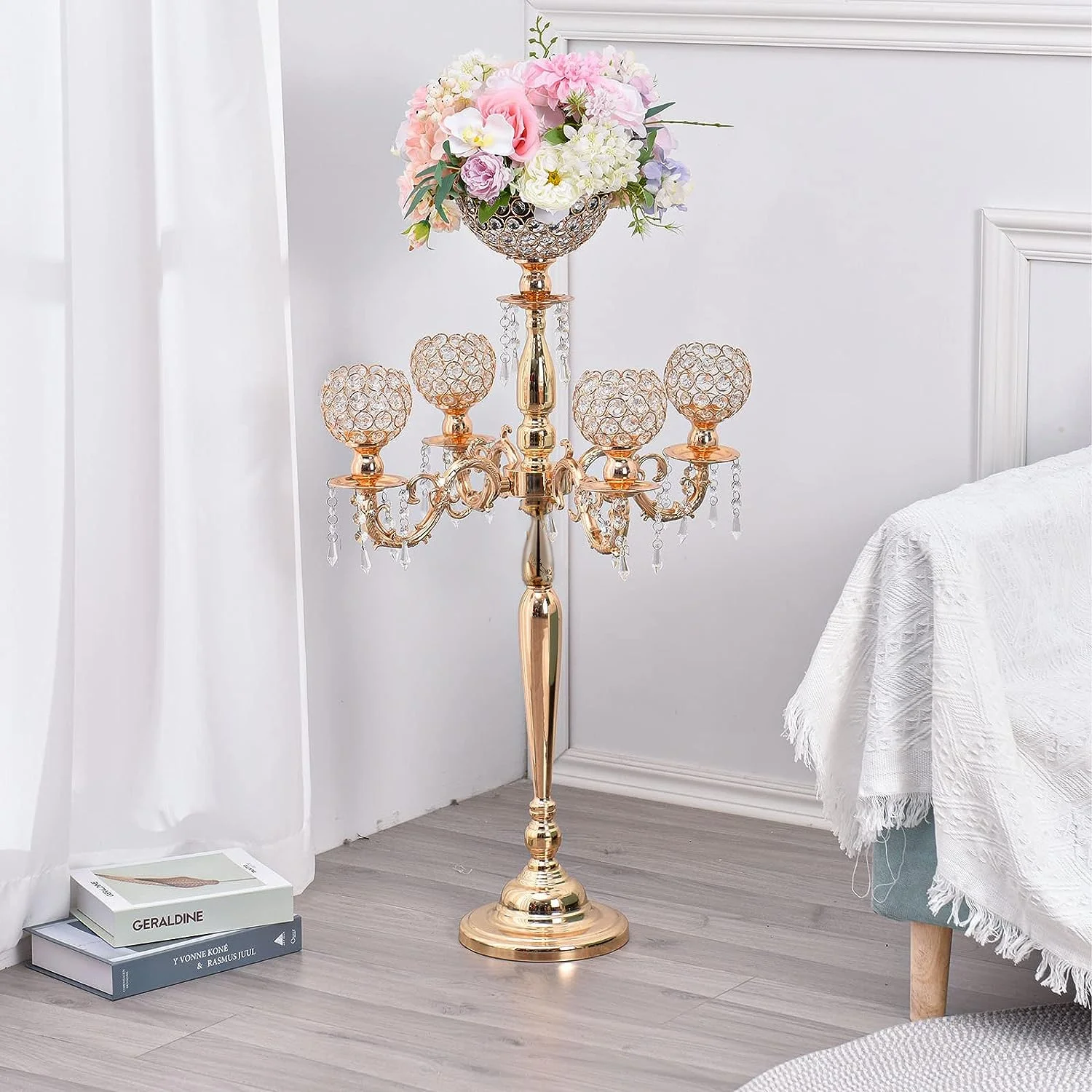 

10pcs)80cm/ 120cm)5 Arm Gold Candelabra with Flower Vase for Centerpieces Wedding Event Table Decorative Candle Holders Candle