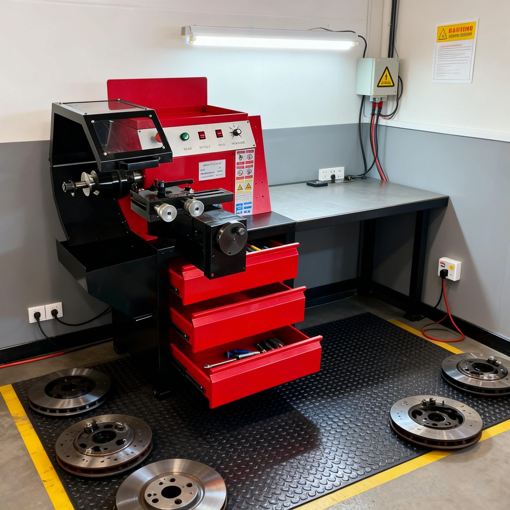 High Performance C45A Brake Disc Repair Machine Tool High-Precision Workshop Equipment with Protective Covers and Tool Cabinets
