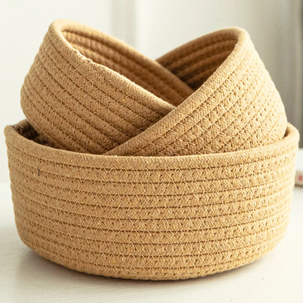 

3Pcs Desktop Storage Basket Cotton Rope Woven Organizer Practical Sundries Holder Multifunctional Storage Container for Office