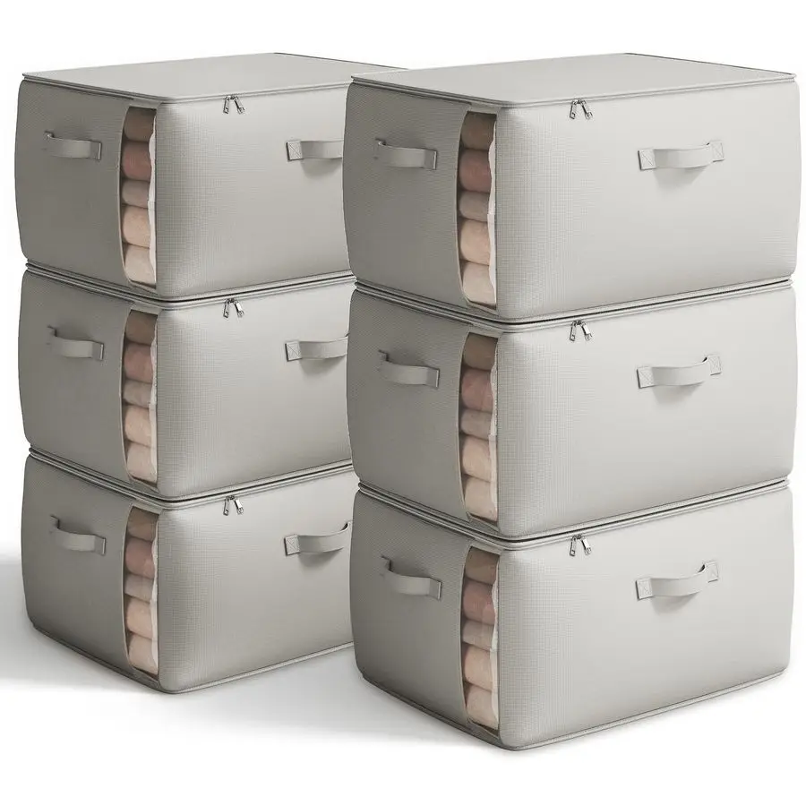 

Large Canvas Comforter Storage Bags Closet Organizer for Clothes Sweater Clothes Organizer with Dual Zipper Three Carrying Handl