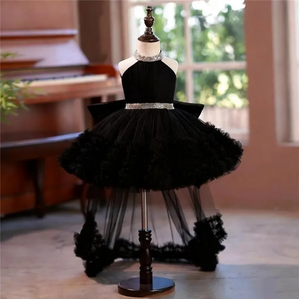 

Luxury Princess Dress Flower Girl Dress for Wedding Halter Sleeveless Bow Baby Birthday Party Evening Prom Dress Customized