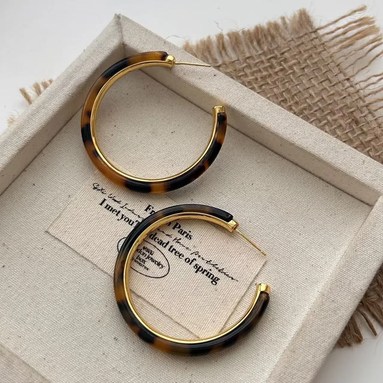 925 silver needle acetic acid large earrings exaggerated unique cold wind leopard print  plain ring retro earrings women