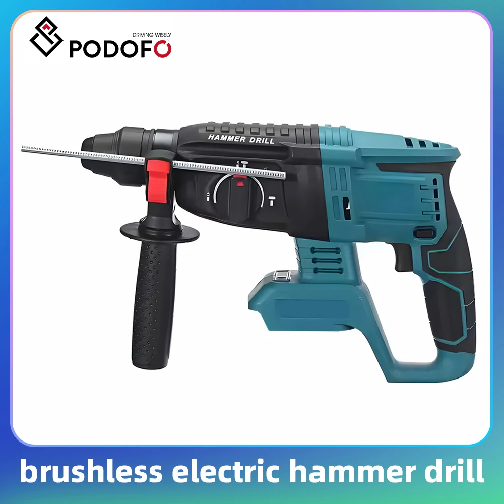 Podofo Taladro Percutor Eléctrico Multifuncional sin Escobillas de 26mm, Herramienta Eléctrica Inalámbrica para Trabajos en Madera, Taladro de Impacto, Atornillador Eléctrico