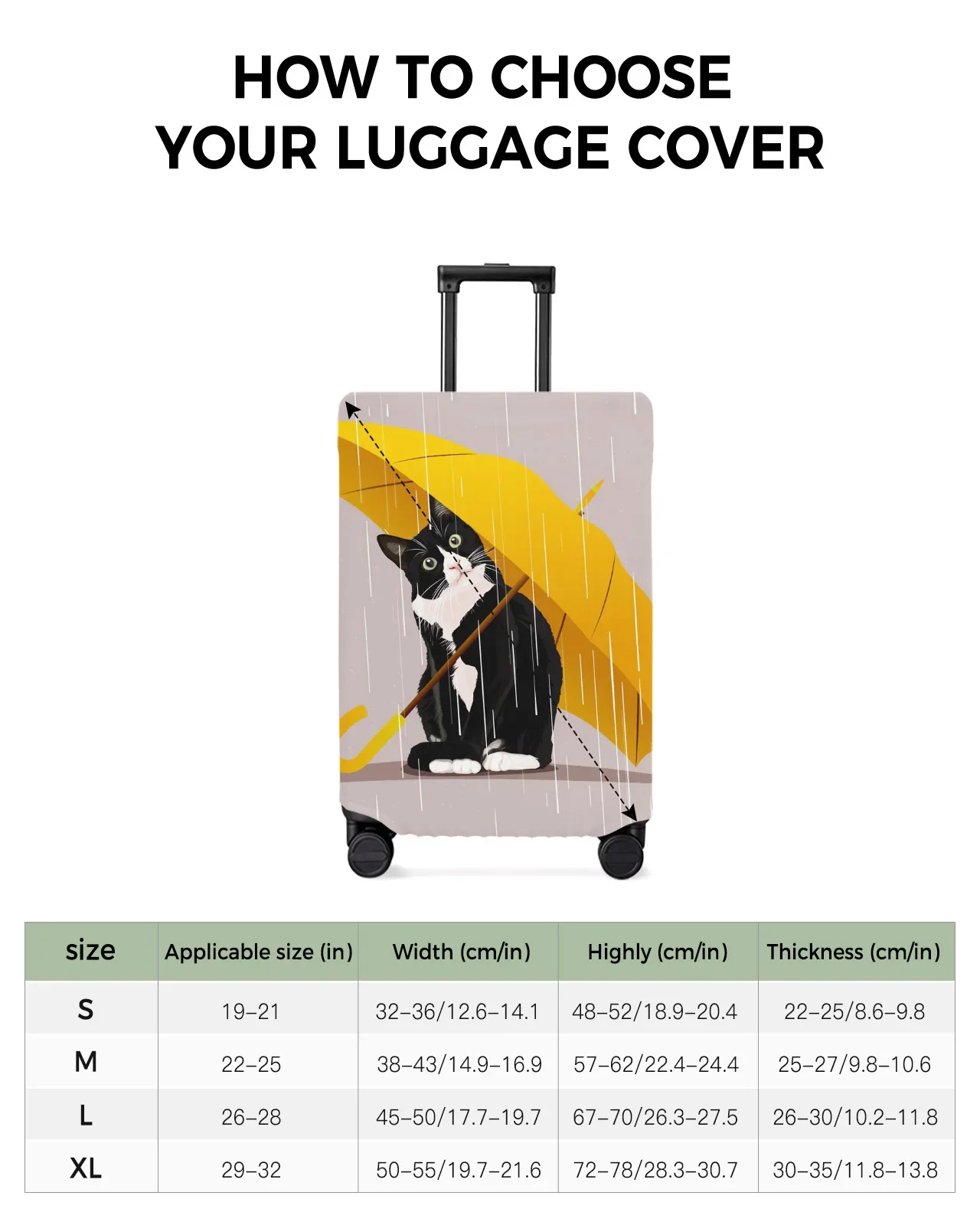 Yellow Umbrella Cat Travel Luggage Protective Cover for 18-32 Inch Travel Accessories Suitcase Elastic Dust Case Protect Sleeve