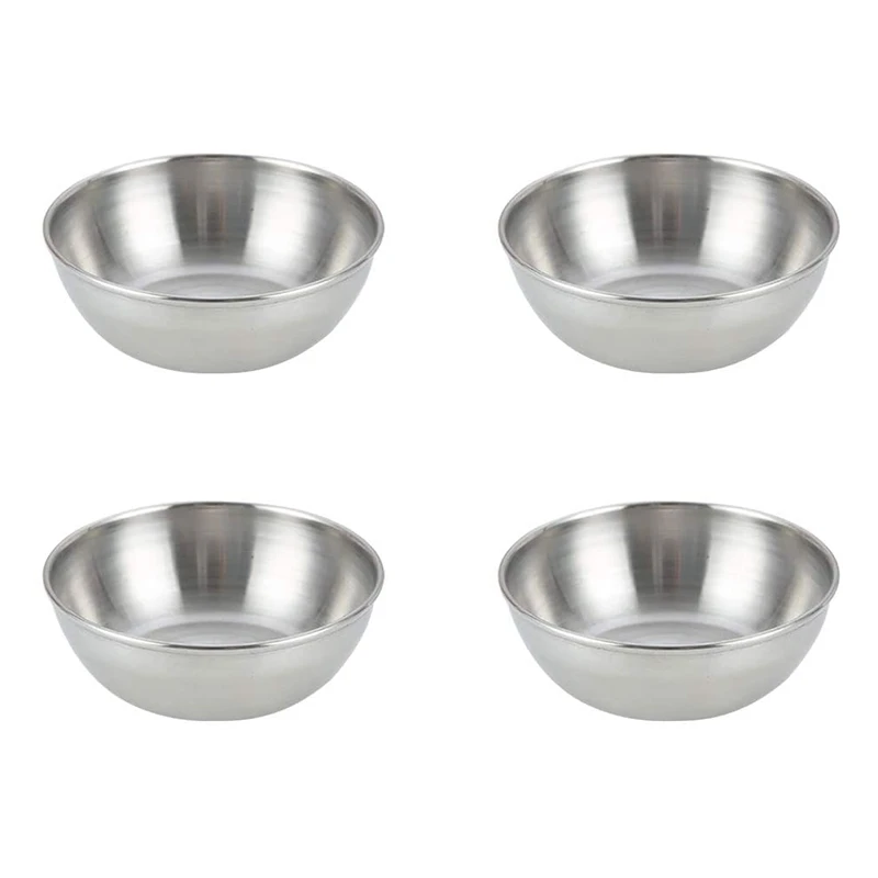 4Pcs Stainless Steel Sauce Dishes Round Seasoning Dishes Sushi Dipping Bowl Saucers Bowl Mini Appetizer Plates