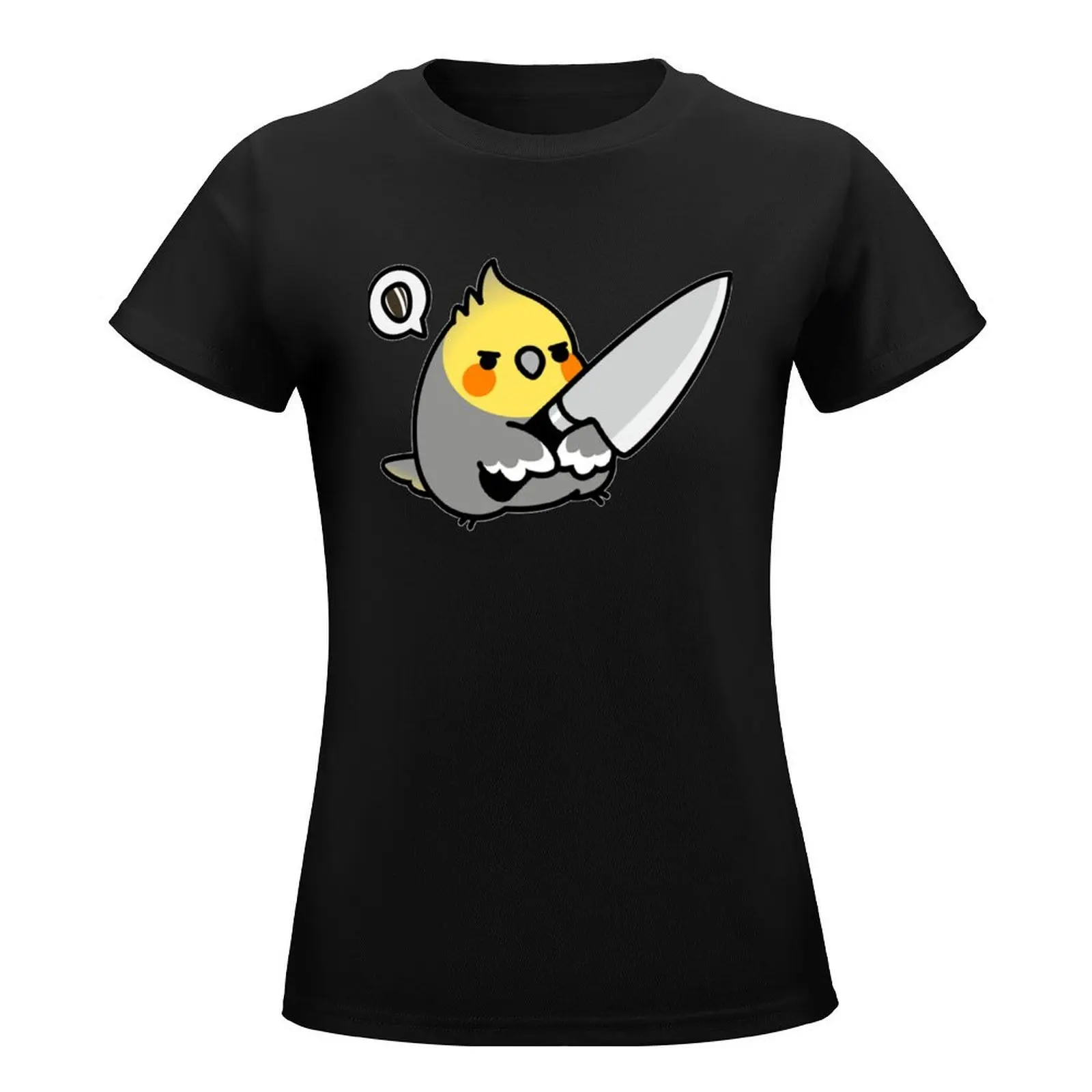 Chubby Cockatiel Knife T-Shirt summer clothes summer top black t-shirts for Women