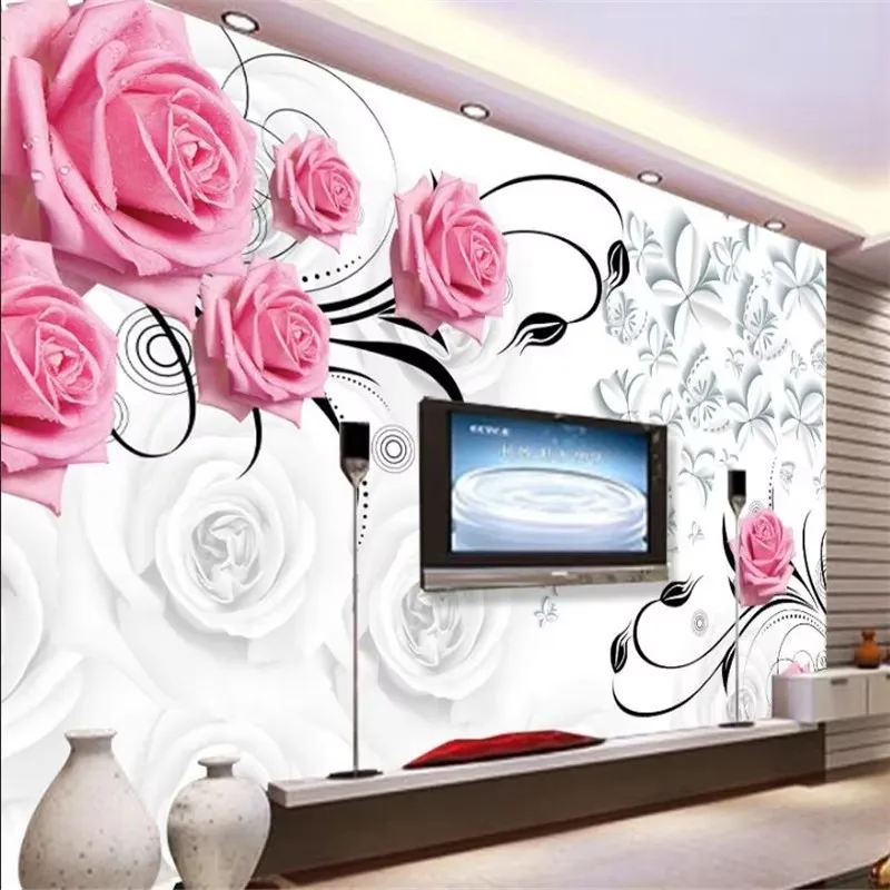 Custom wallpaper 3D mural rose reflection background wall stereo rose vine living room bedroom restaurant papier peint wall art