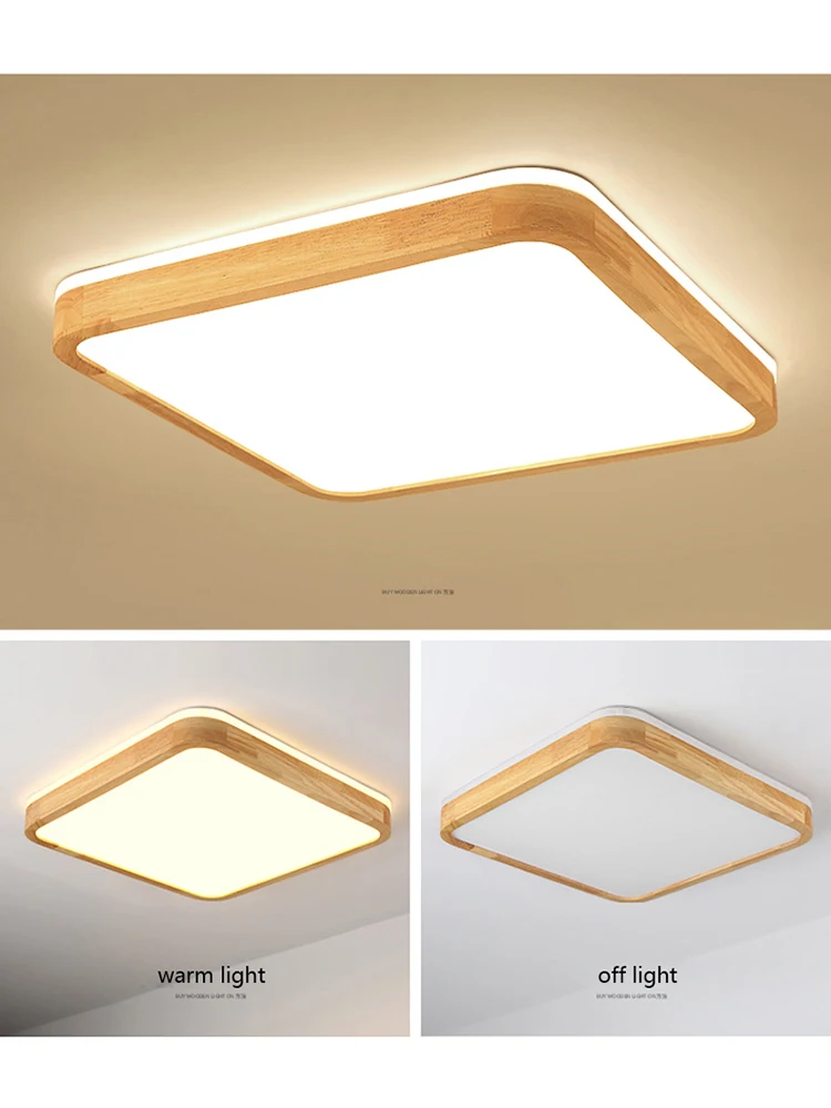 Deckenleuchte im nordischen Holzstil für Schlafzimmer, Wohnzimmer, Küche, Arbeitszimmer, Innenbeleuchtung, quadratischer Ring, intelligenter Kronleuchter