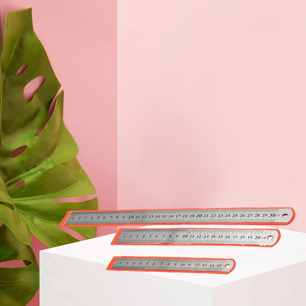 3pcs 150Mm-300Mm Stainless Steel Straight Ruler Double Scale Drawing Ruler Drafting Tools School Supplies For Students