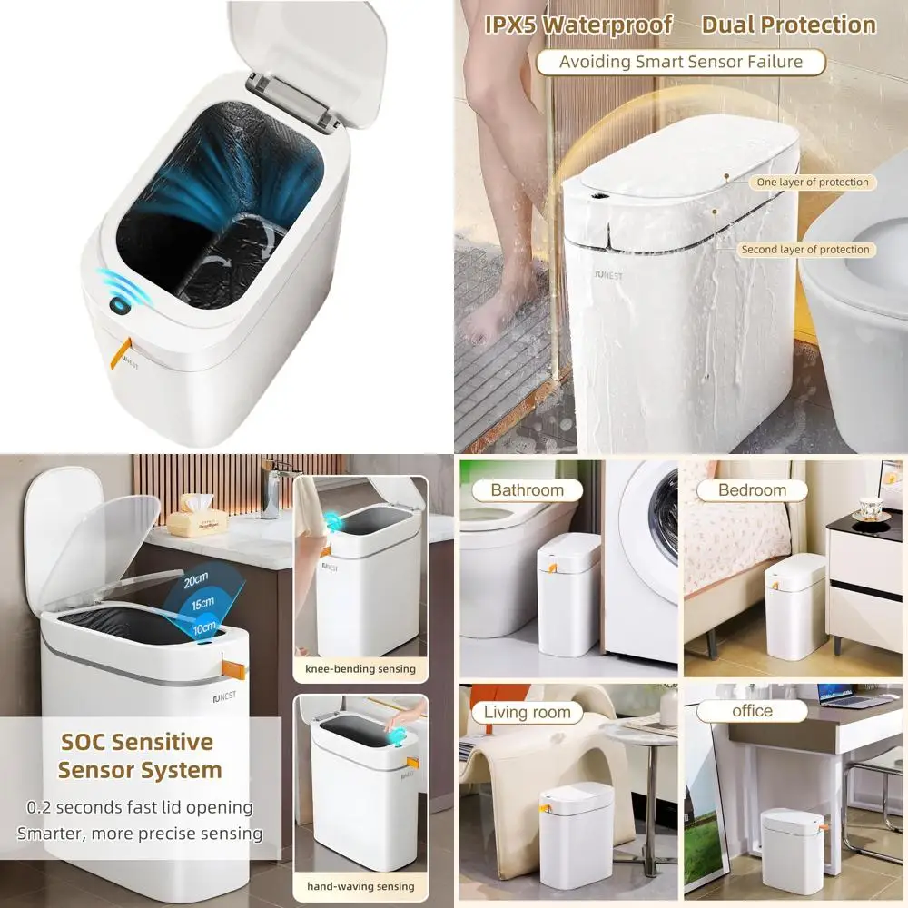 

3.5 Gallon Automatic Touchless Trash Can with Lid for Bathroom, Waterproof Sensor Garbage Bin for Home and Office