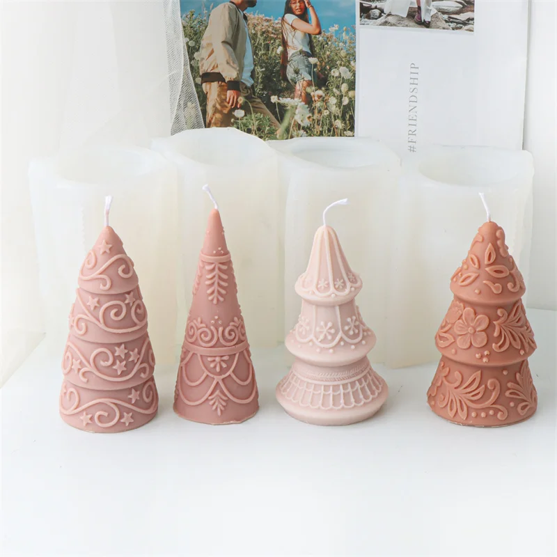 Weihnachtsbaum Silikon Kerzenform Rotierende Schneeflocke Runder Stern Gemusterter Weihnachtsbaum DIY Aromatherapie Kerze Gips Dekor