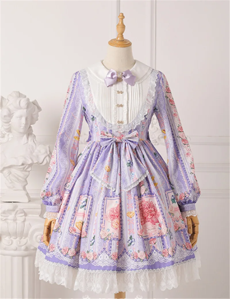 

Sweet Lolita Dress Blueberry Concentrate Bows Lace Cuffs Long Sleeves Lolita One Piece Dresses