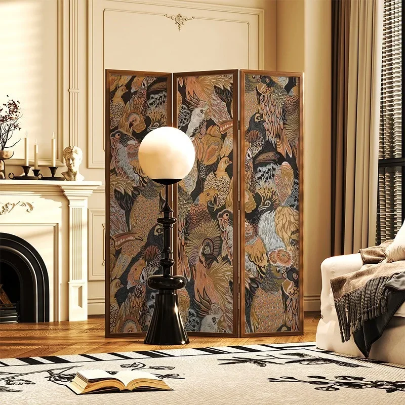 New Chinese style Qianniaohui solid wood folding screen household can block the mobile partition into the door porch living room