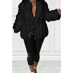 Plus Size Semi Formal Outwear White Faux Fur V Neck Oversized Jacket Outwear With Cinch Waist