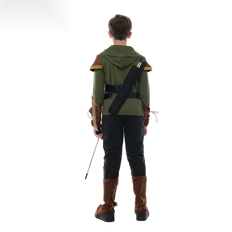 Reneecho Robin Hood Child Costume Boys Prince of Thieves Archer Costume Green Fancy Dress Halloween Costume Outfit