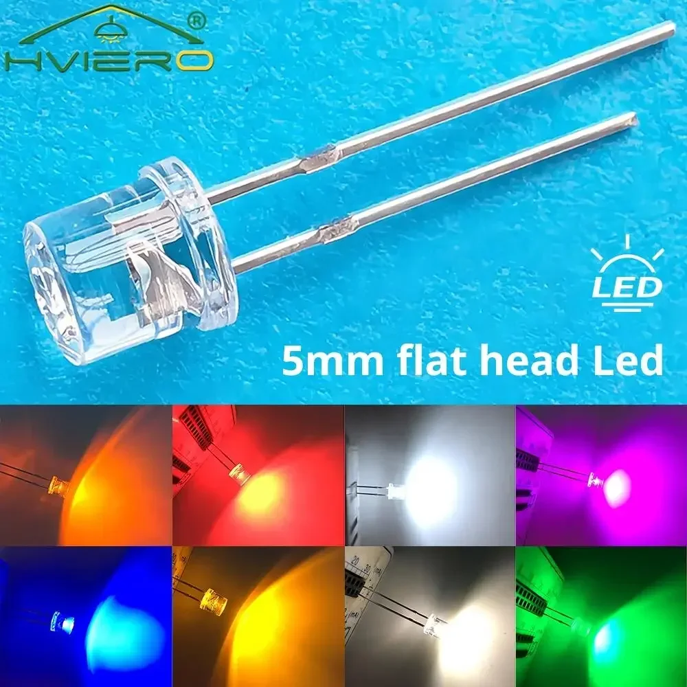 

1000Pcs 5mm Flat Top White Red Yellow Blue Green Emitting Diode LED Wide Angle Ultra Bright Bulbs Light Decoration Lamp Diodes