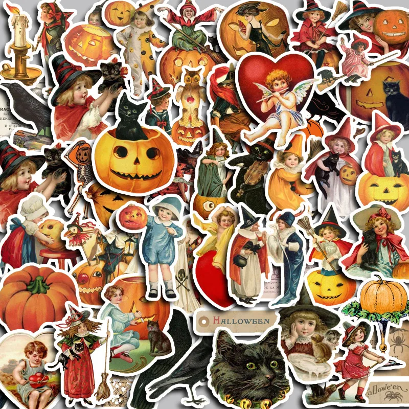 10/30/50PCS Retro Horror Halloween Pumpkin Cartoon Sticker DIY Phone Laptop Luggage Skateboard Graffiti Decals Fun for Kid Toy