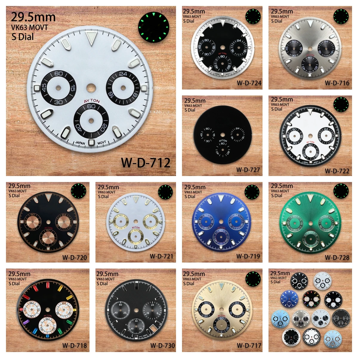 

29.5mm S Logo panda DTN Dial Fit VK63 Movement Green Luminous High-Quality Dial Watch Modification Accessories