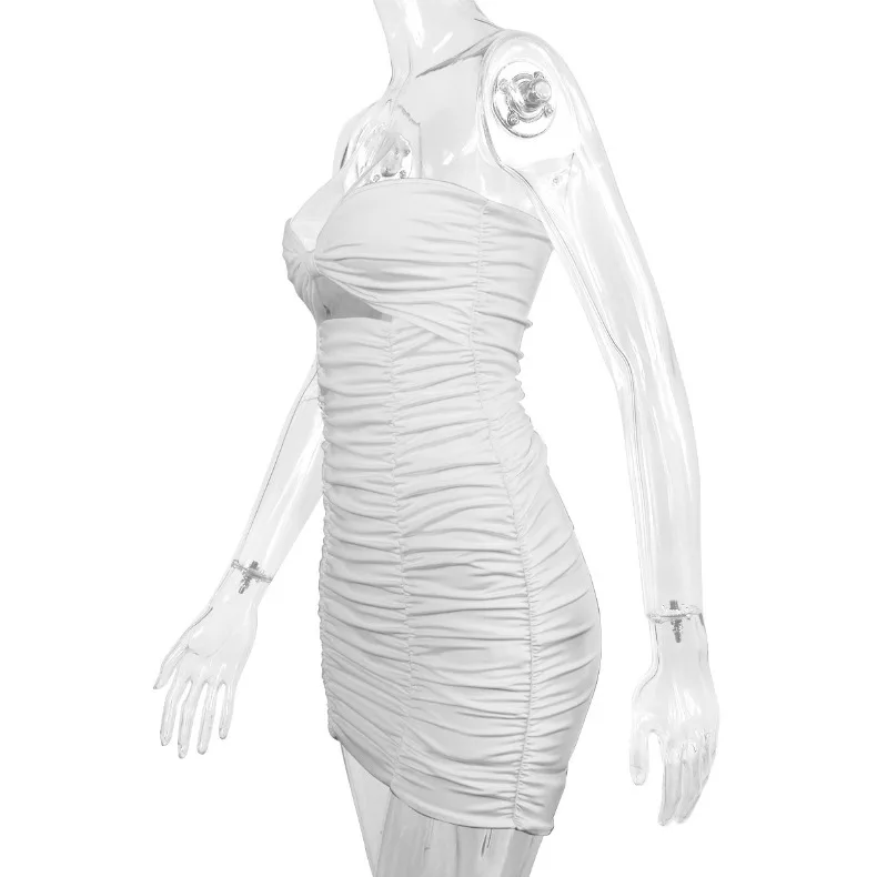 Trägerloses, sexy, ausgeschnittenes, plissiertes, kurzes, figurbetontes Kleid, elegantes Abendkleid für Brautjungfern, Geburtstag, figurbetontes, sexy Kleid – Detail 13