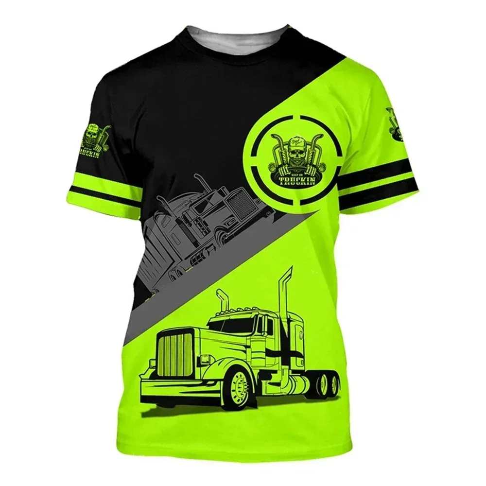 Summer Breathable Men's 3D Printed Trucker Work T-shirt Safety Transportation Uniform Oversized Loose Fit Work Clothing